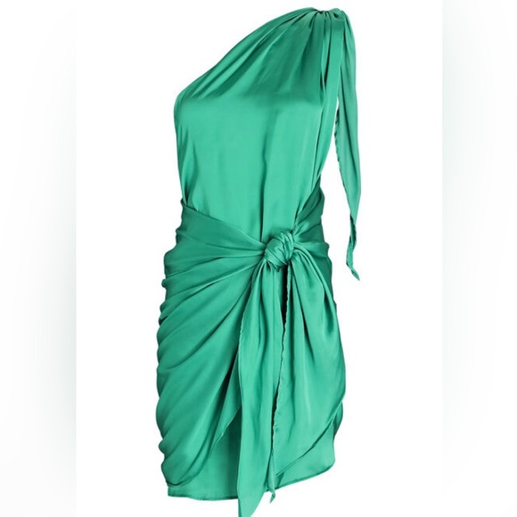Baobab Marea One-Shoulder Satin Mini Dress in Green - Picture 2 of 8